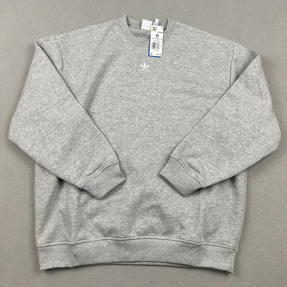 Adidas Sweatshirt Women Medium Gray Essential Crewneck Fleece Pullover Trefoil M